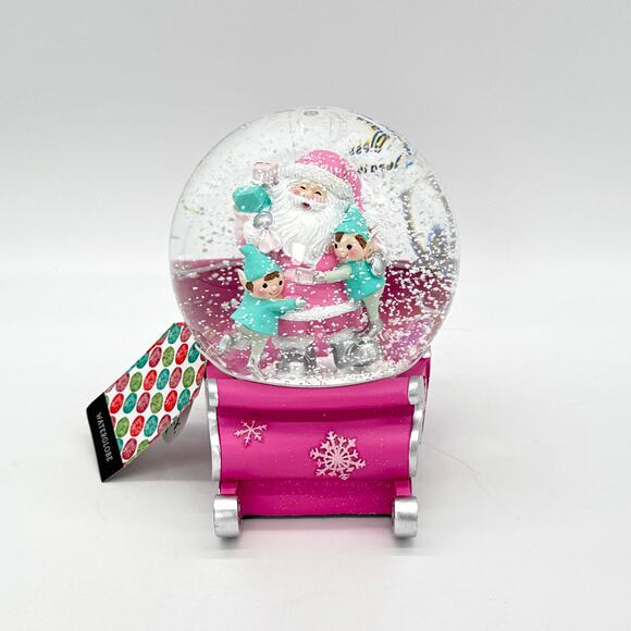 Sincerely Santa Pink Sleigh With Elves Christmas Snowglobe Water Snow Globe NEW - Picture 1 of 10